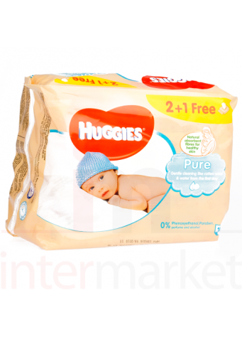 Vaikiškos drėgnos servetėlės HUGGIES Pure 2+1 168vnt.